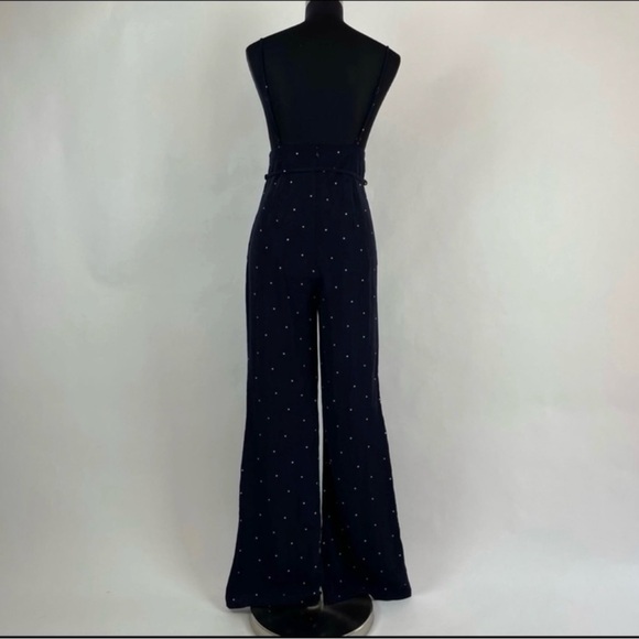 Navy Blue and White Stars Wide Leg High Waisted Overalls Palazzo Pants - Picture 8 of 11
